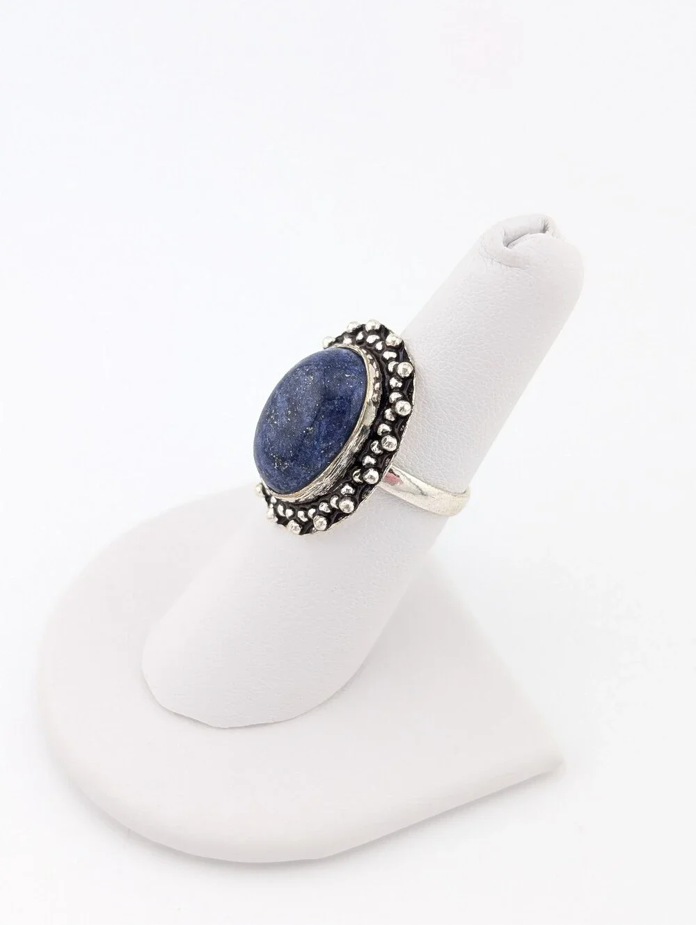 Lapis Blue Oval Statement Ring - Silver Tone Bohemian Jewelry - 7 - H